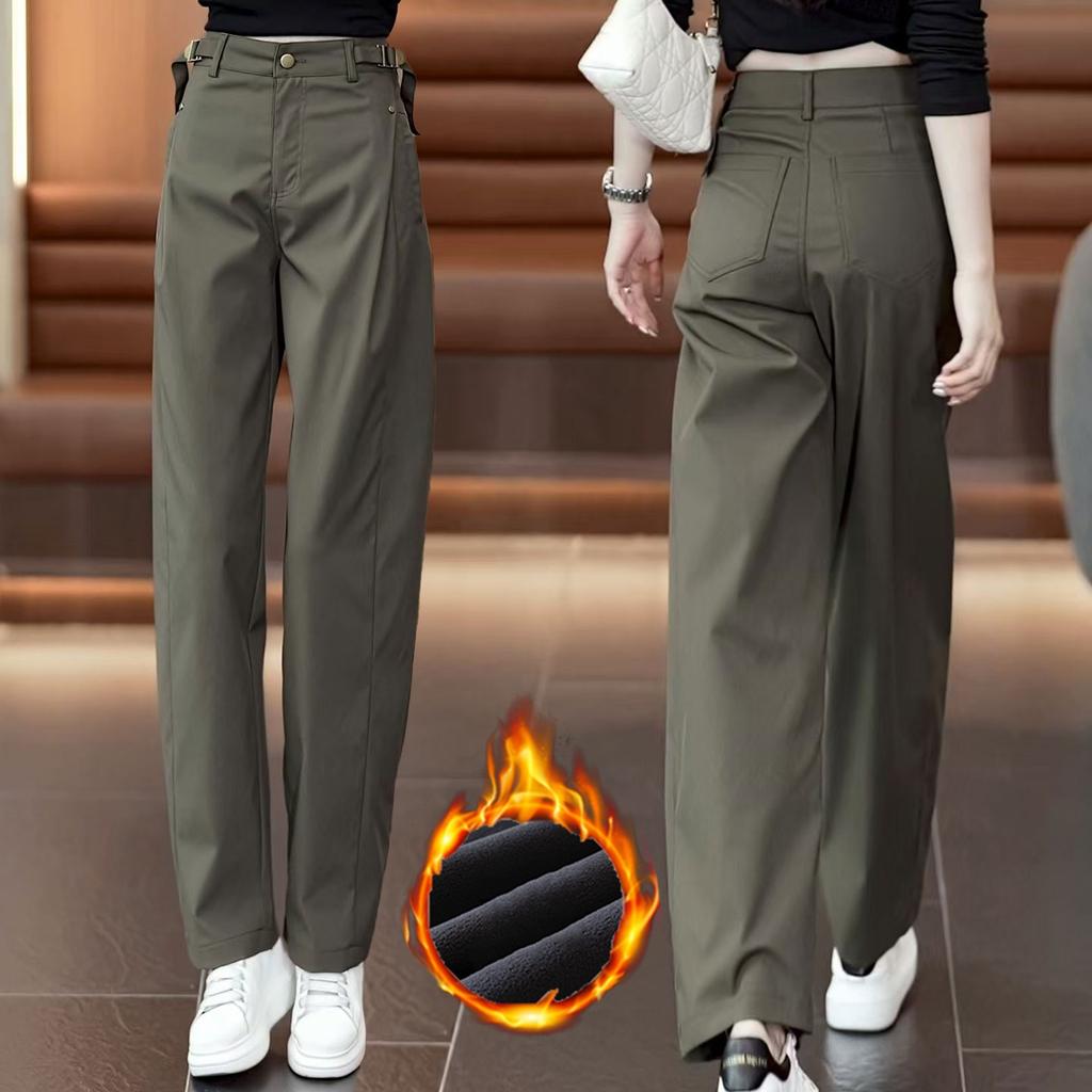 Women's Spring/Fall Loose-Fitting, Slimming, Drapey Straight-Leg Pants—Solid-Color, High-Waisted Workwear-Style Pants