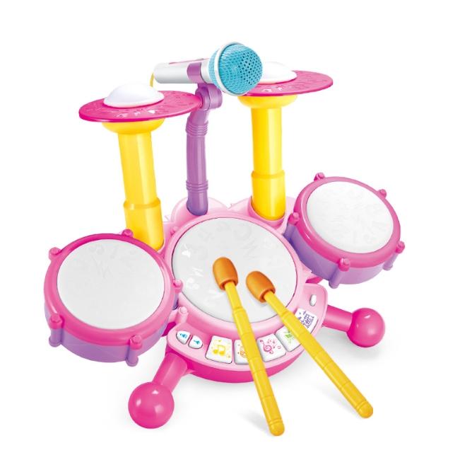 

Mini Jazz Drum Set, Color Musical Instrument Kit, Baby Educational Instruments Toys for Kids Microphone Learning Activities Gift розовый