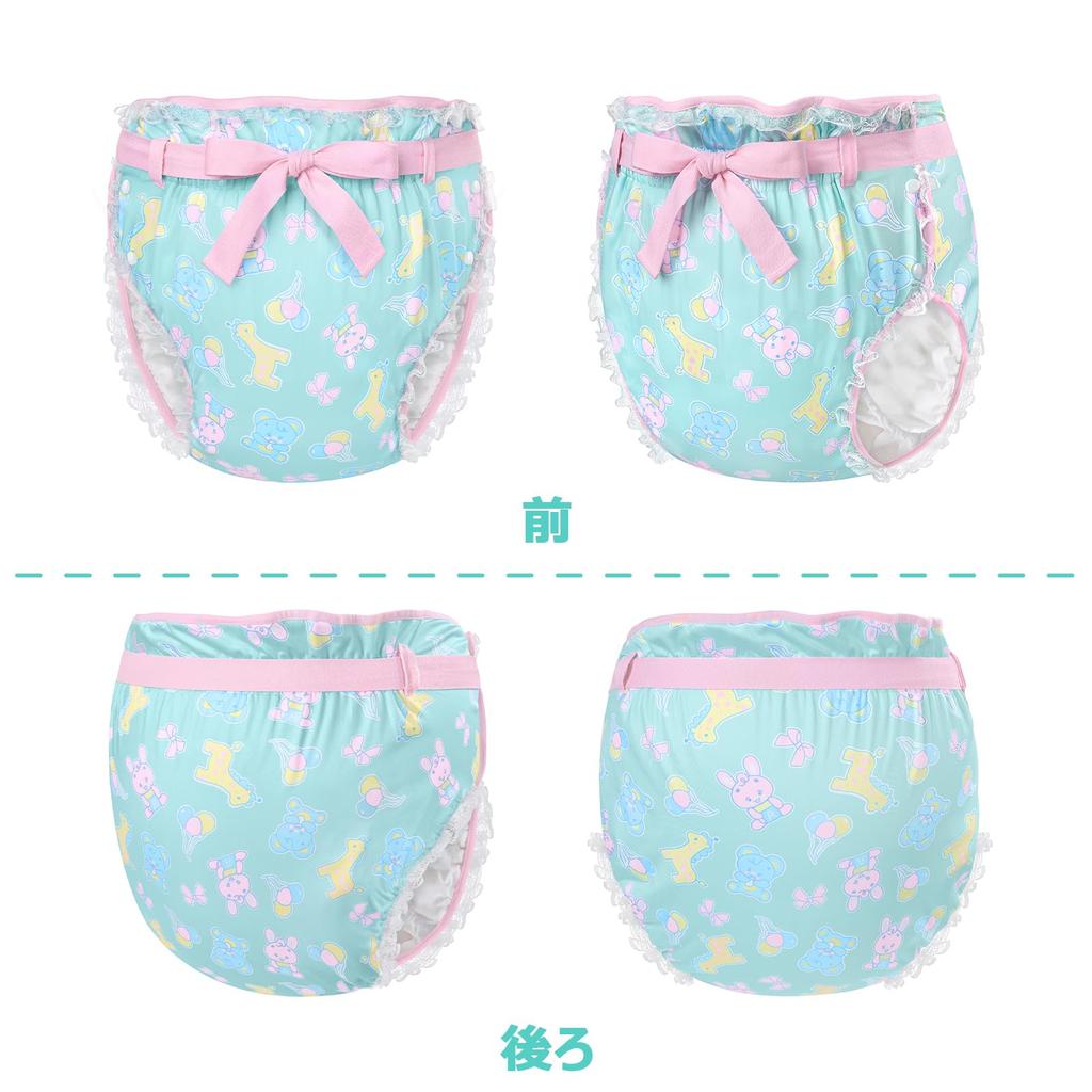 LittleForBig Adult Silky Diaper Cover Print with Lace and Adjustable Size L [Amusement Park] All-over Bow, Waist, 3-Layer Breathable, Waterproof,
