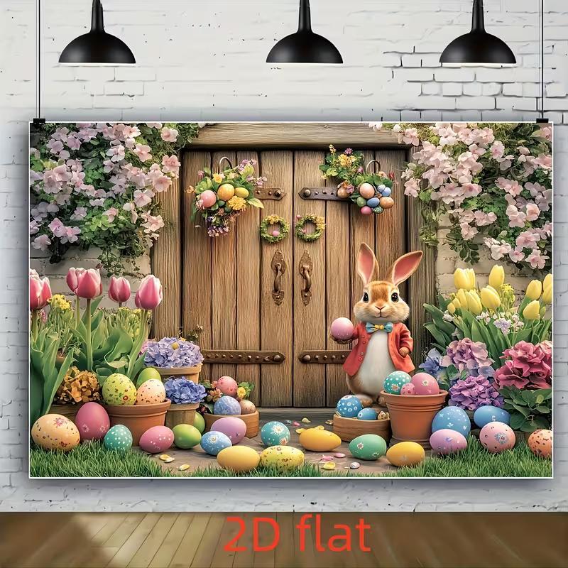 

2D Easter Rabbit Door Tapestry, Tulips & Easter Eggs Wall Decor 47.2x31.5inch/120*80cm