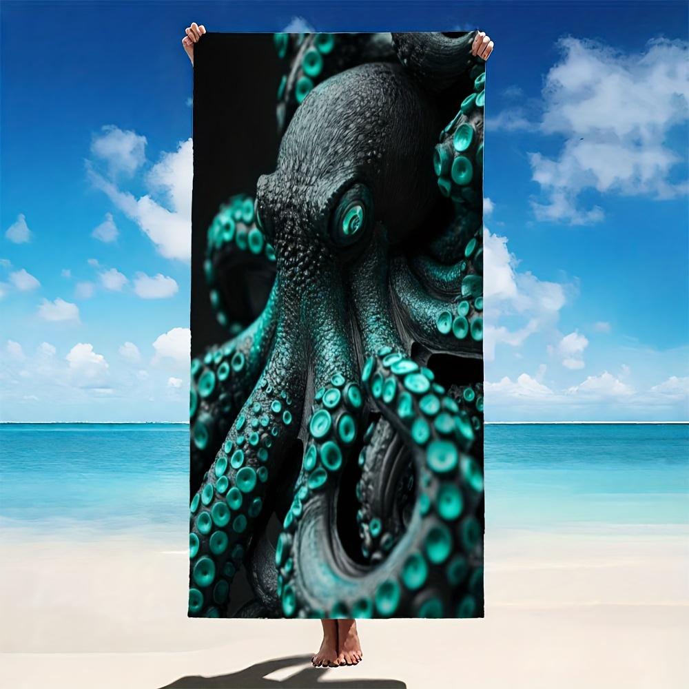 

Black Teal Octopus Printed Beach Towel Polyester Soft Quick Dry Large Bath Towel Summer Swimming Pool Surfing Blanket W40*H60(CM)