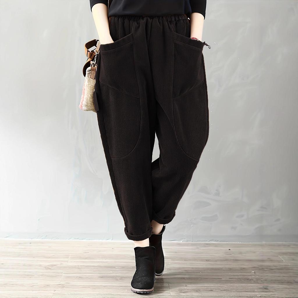 Available Now! Autumn/Winter Women's Corduroy Elastic Waist Loose-Fit Fashion Pants