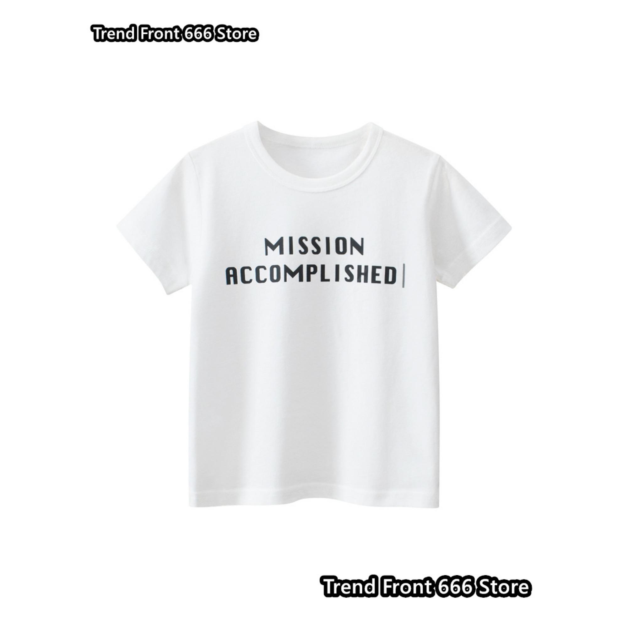 

Дитяча Бавовняна футболка Друк літер Mission Accomplished Вулична футболка для Хлопчиків Дівчаток Круглий виріз Вбрання для батьків і дітей 110cm