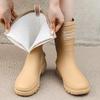 Women's Fleece-Lined Thickened Warm Cotton Rain Boots Autumn/Winter Style Anti-Slip Waterproof Mid-High Shaft PVC Material