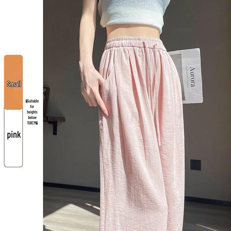 

Women s Pink High-Waisted Wide-Leg Quick-Dry Silk Cropped Pants S for 80-95 jin