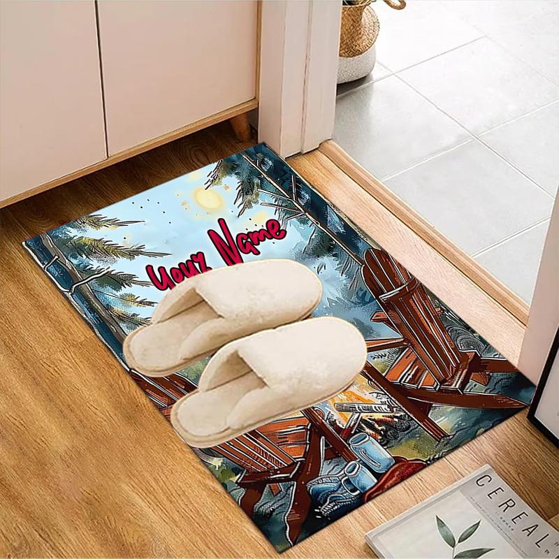 1PC Custom Name Campfire Reflections Theme Floor Mat Ideal for Living Room, Game Rooms, Office, Bedroom, Floor Mat Playful Design