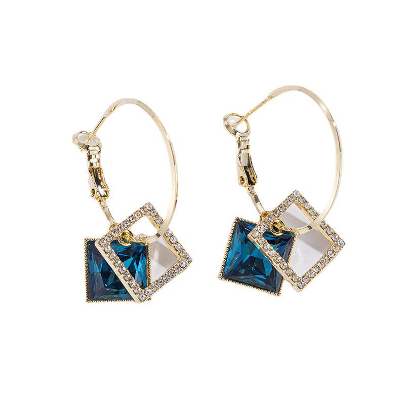Stylish Square Zircon-Inlaid Earrings: Elegant High-End Design with 925 Silver Posts