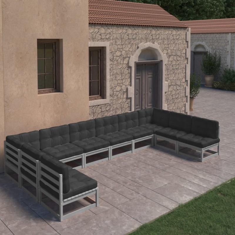 Day and Night - Day and Night 10-piece Garden Furniture Set with Gray Pine Wood Cushions
