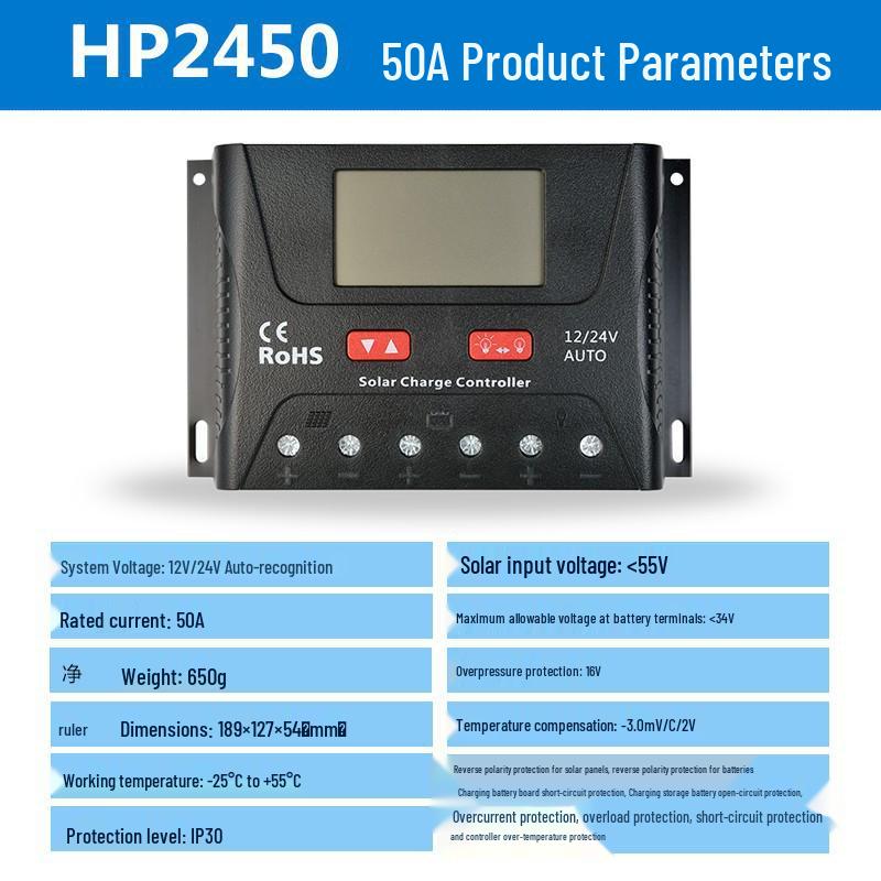 Universal Smart Solar Charge Controller for 12V/24V/48V Batteries - Ideal for Household & Street Light PV Systems
