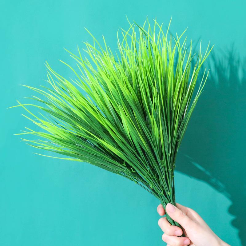 Artificial Green Plant Wall: 7-Fork Plastic Spring Grass for Decoration and Flower Arrangements