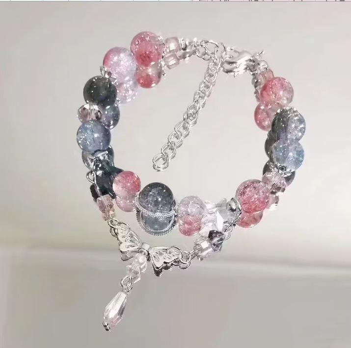 Bohemian Sweet  Beaded Bracelet for Women Girls Pink Color Imitation Jade Crystal Hand Jewelry Birthday Party Gifts