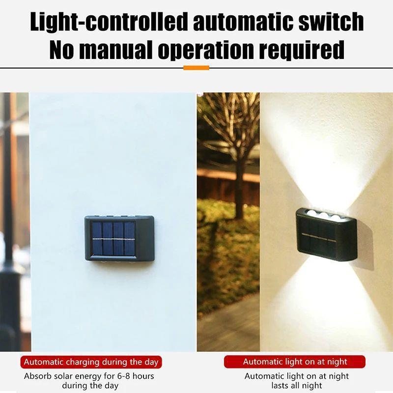 4-10 Led Solar Lamp Outdoor Waterproof Wall Lights For Garden Yard Decor Landscape Up And Down Luminous Lighting 1Pc