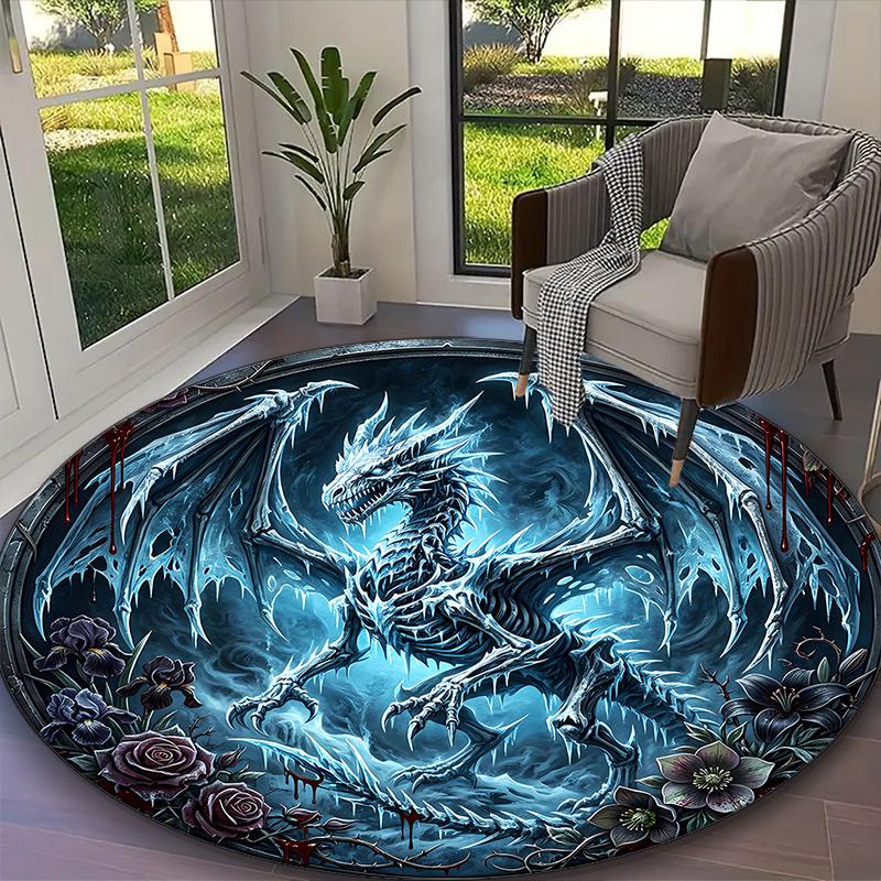 

1pc Red Dragon Skull Wreath Printed Chair Rug for Home Office Use, Living Room Kitchen Game Room Round Carpet Diameter 60cm