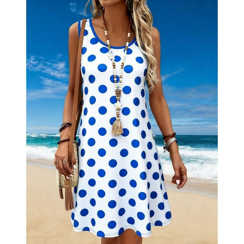 Women's Floral 3d Print Dress Summer Casual O-Neck Sleeveless A Line Flowy Sundress Beach Vacation Ladies Clothes
