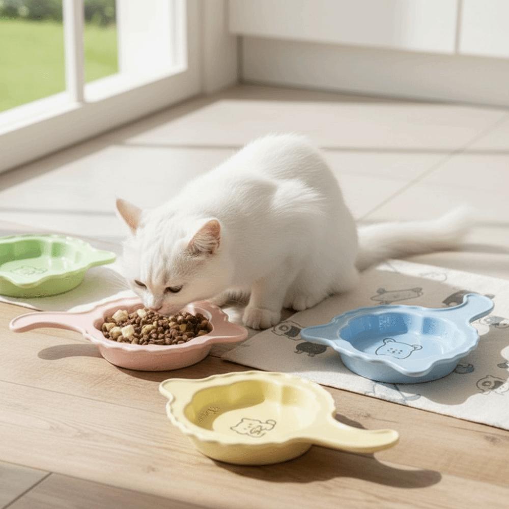 Ceramic Cat Food Water Bowl Solid Color Pet Drinking Feeder Cute Pet Food Bowl  Indoor