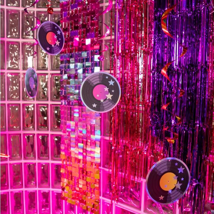 Świderki Dekoracyjne Retro Disco Lata 80 Party Płyty Winylowe 85Cm 6Szt.