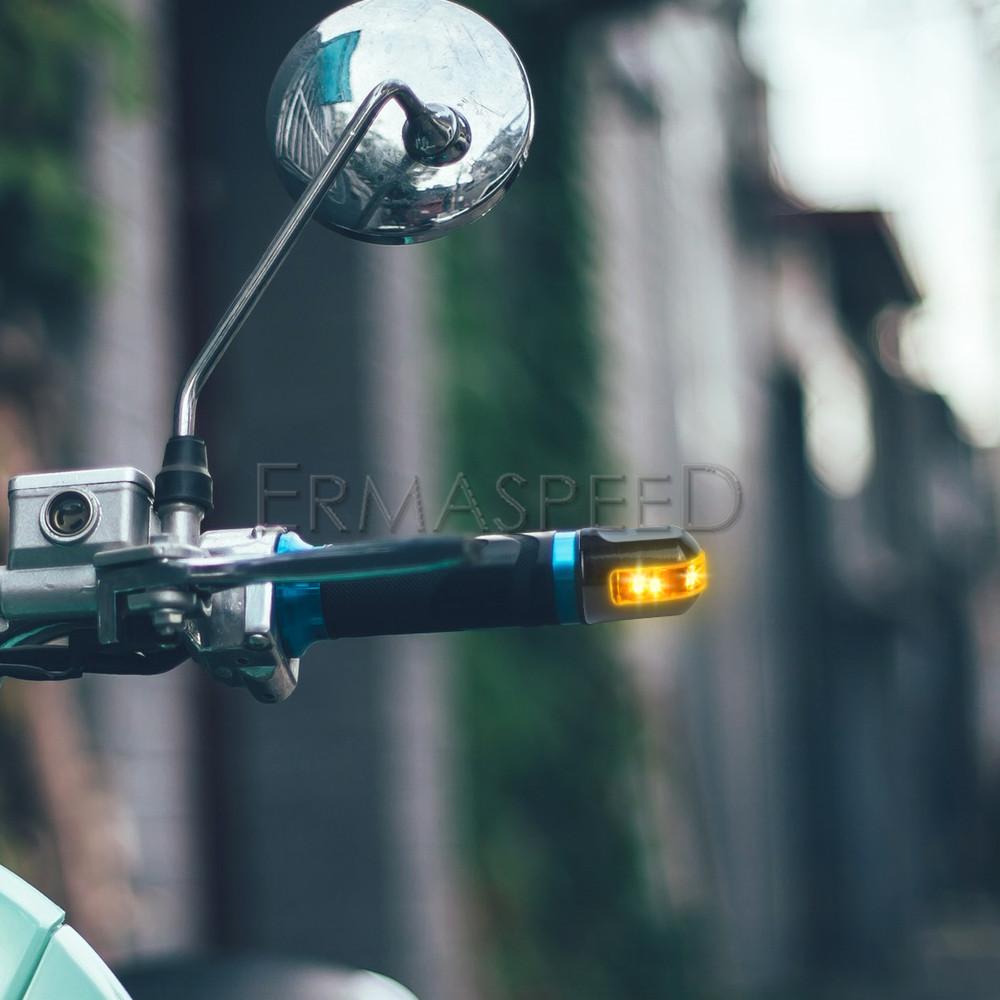 1 Pair CNC 7/8'' Motorcycle Handlebar End LED Light Amber Lamp Motorbike Indicators Turn Signal Brake Handle Bar Lights