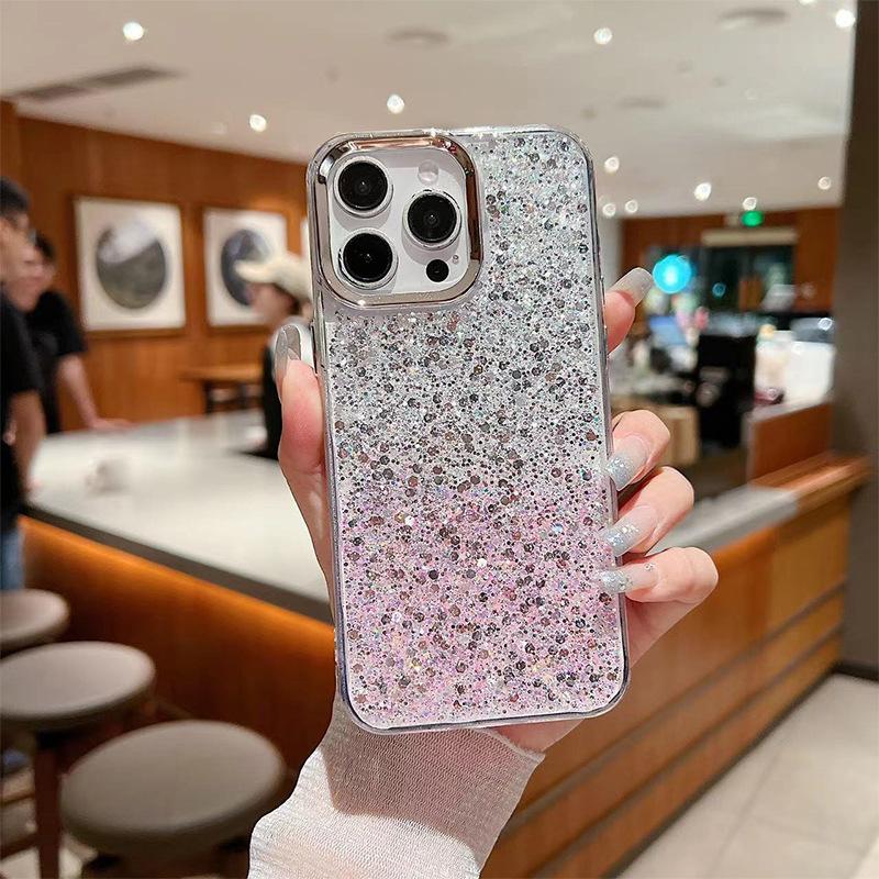 Husă de telefon mobil cu sclipici cu paiete și adeziv în două culori pentru Apple 16 Promax Model mic și proaspăt pentru femei pentru Husă de protecție Apple 17