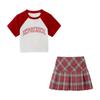 Preppy Plaid Pleated Skirt Red Women Summer Vintage Korean Style High Waist Patchwork A-line Mini Skirt Harajuku