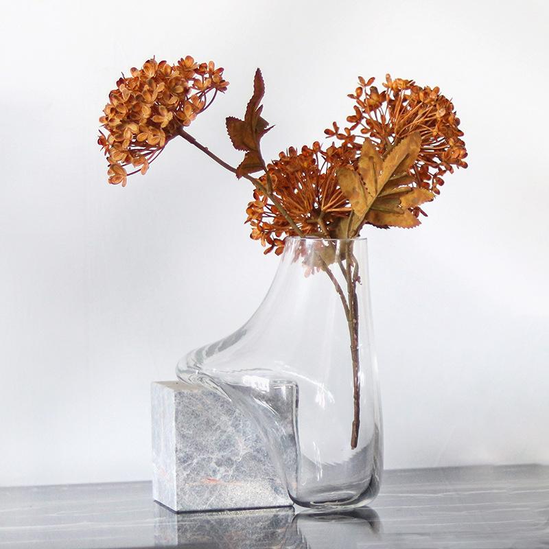 Glasvasen-Ornamente in Sonderform, kreative abstrakte Hydrokultur-Blumengefäße aus Marmor, leichtes Luxus-Modellzimmer, Tischzubehör für das Wohnzimmer