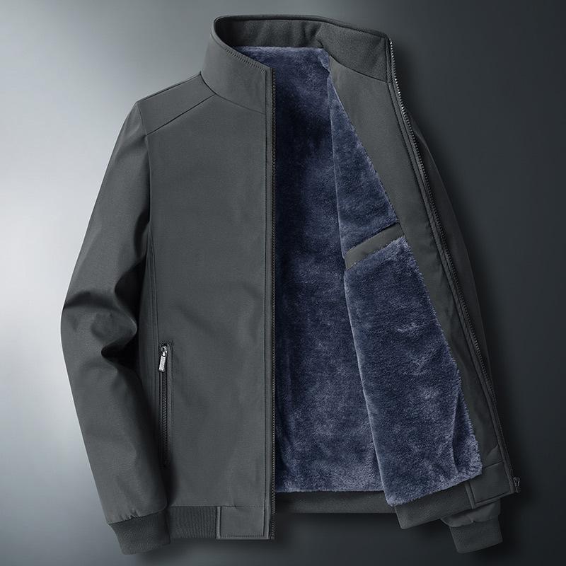 Fleece Thickened Jacket Men's Winter New Dad's Thermal Zipper Pocket Stand-up Collar Middle-aged and Elderly Coat Men