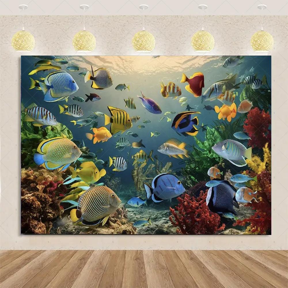 Marine Life Exploration Ocean Theme Series Birthday Party Decoration Background Cloth Gift Underwater Banner Photography Studio