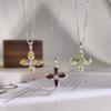 S925 Silver Four-leaf Clover Necklace, Natural Crystal Pendant, Clavicle Chain for Women