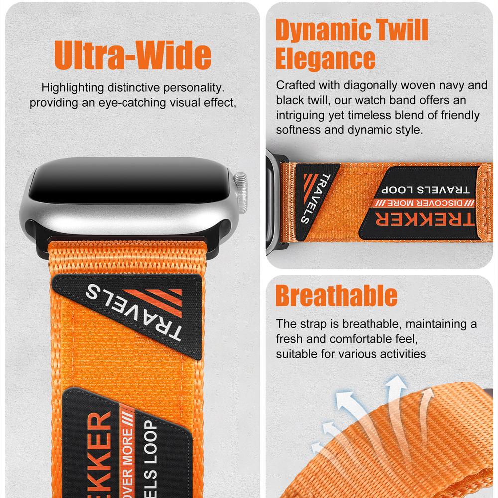 Trail Band for Apple Watch Series 10 46mm 42mm 9 8 7 41mm 45mm Nylon Sport Bracelet Strap for IWatch Ultra Ultra 2 49mm Se 6 5 4 3 2 1 44mm 38mm 40mm