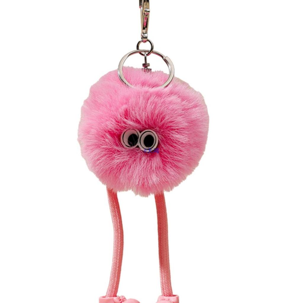 Plush Imitation Mink Soot Sprite Keychain with Metal Pendant
