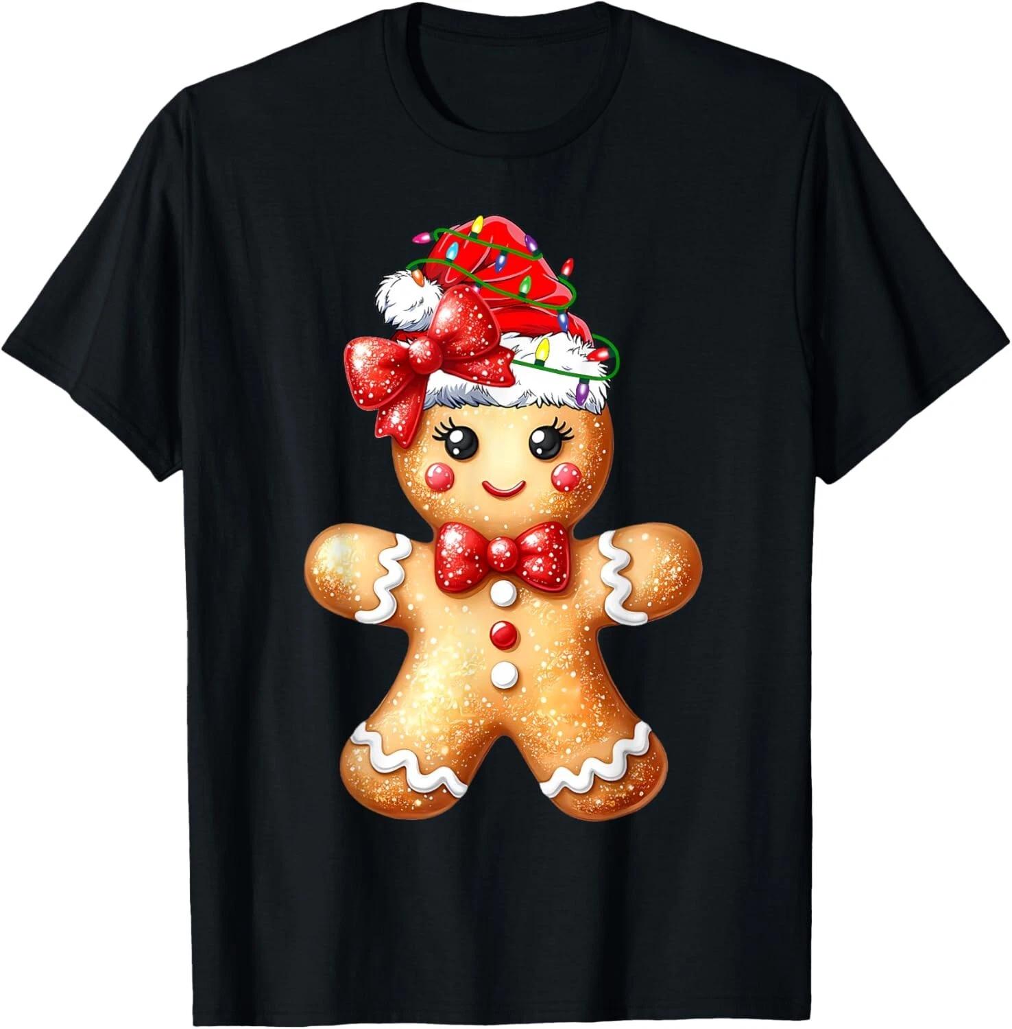 Merry Christmas Shirt Gingerbread Santa Pajamas Girls Women T- Shirt 3XL