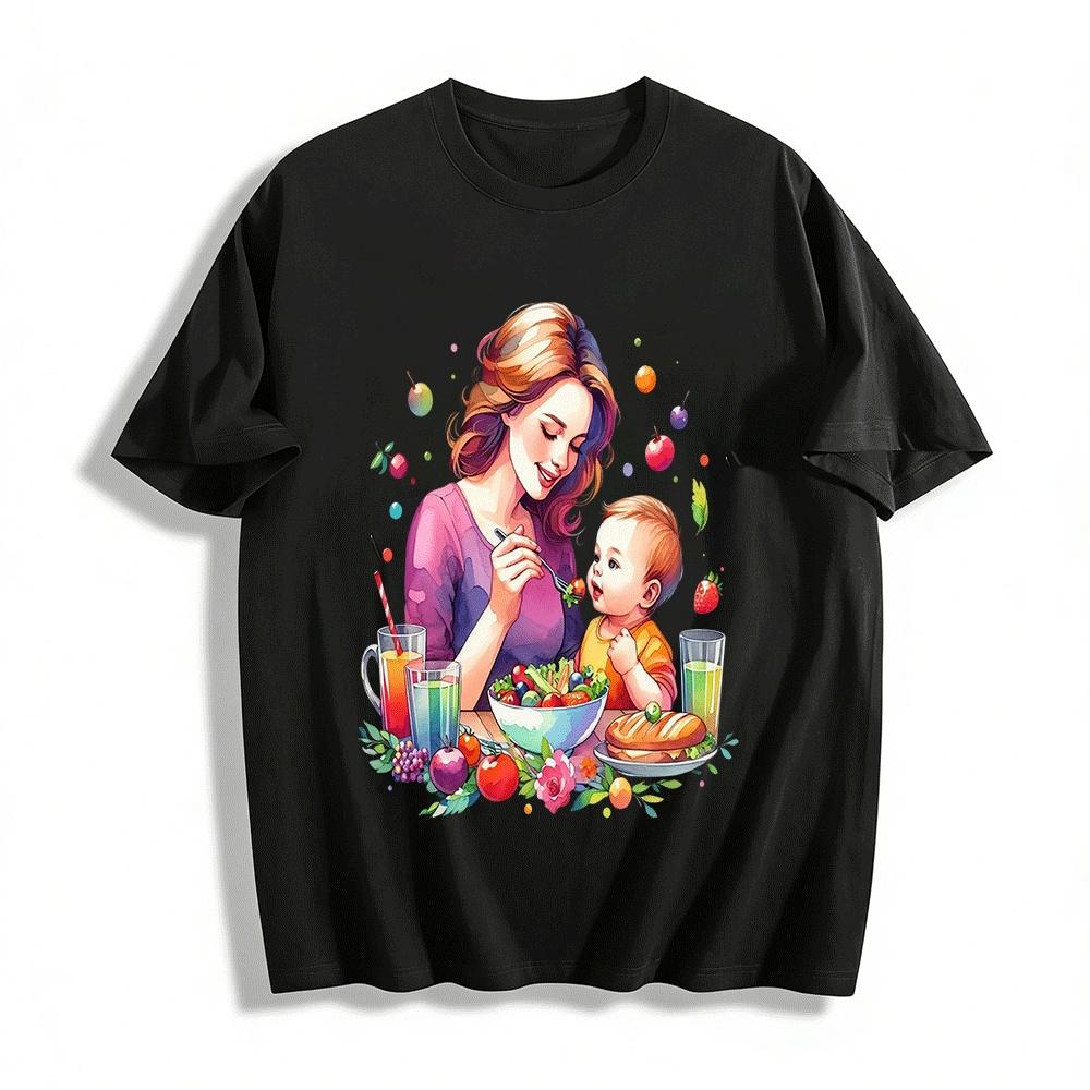 

Mom Baby Feeding Time Casual Printed Top Pure cotton T-shirt XXS