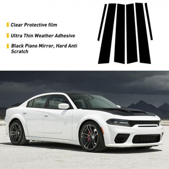 6pc Black Pillar Posts Set Window Door Trim Cover For Dodge Charger 2011- US