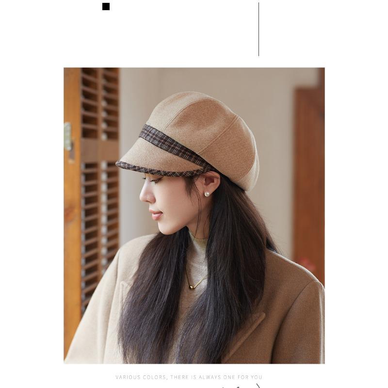 Chapeau octogonal d'automne et d'hiver pour femme, chapeau de gavroche rétro, béret en laine