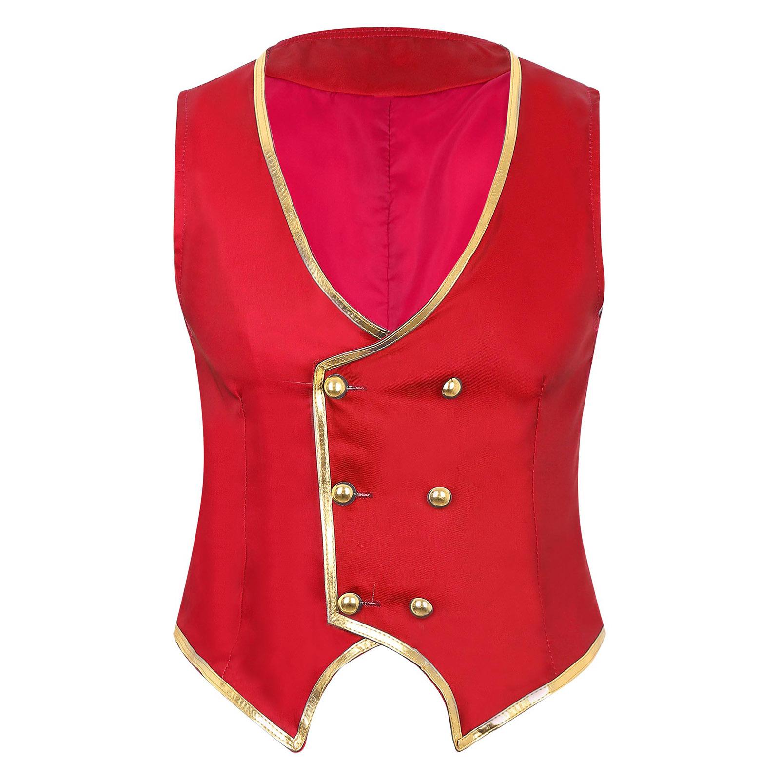 

Мужской жилет для костюма фокусника с двубортной золотой отделкой, куртка для косплея на Хэллоуин L красный
