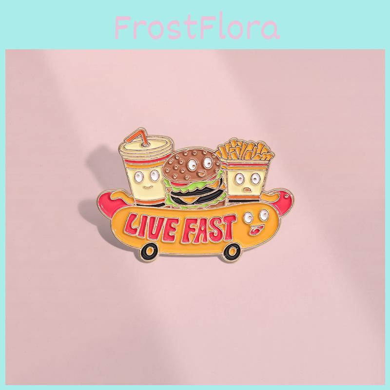 Unique Alloy Badge With Playful Cartoon Style Hamburger Fries Cola And Hot Dog Character