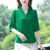 Simple Chiffon Blouse Women Office Lady V Neck Womens Shirts Short Sleeve Summer Tops Loose Female Clothing Blusas 24735