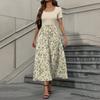 Women's Fashion Casual Short Sleeve Round Neck Splicing Floral Print Elegant Temperament Dress