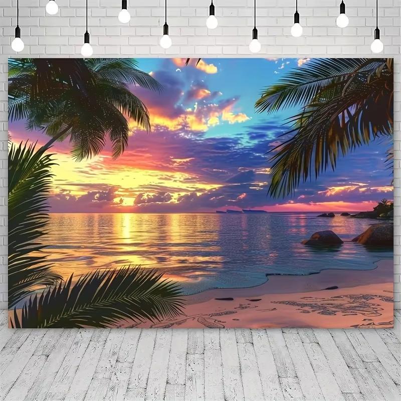 Mehrgrößen Tropischer Strand Sonnenuntergang Wandteppich für Schlafzimmer Wohnheim Wohnzimmer Dekor Festival Party Tägliche Nutzung Hochwertiges Druckdesign