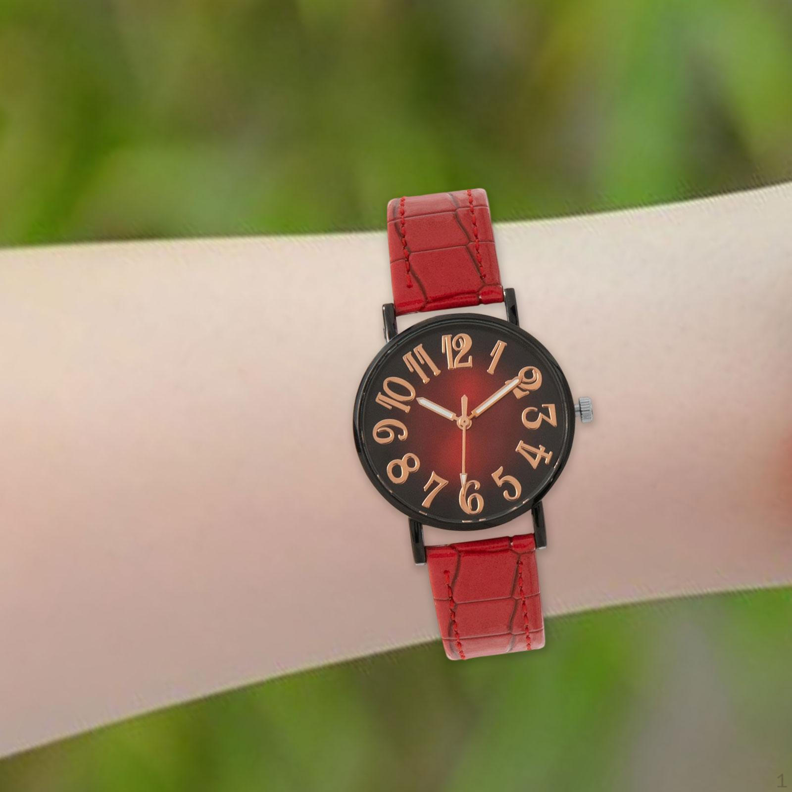 

Женские часы аналоговые круглые простые повседневные с арабскими цифрами стильные наручные часы красный