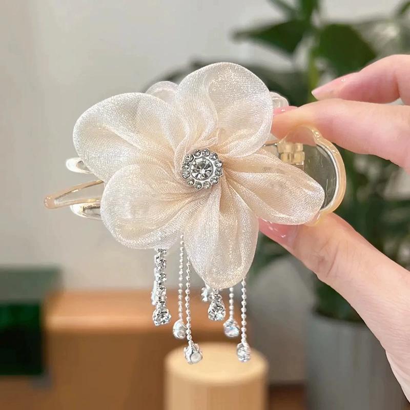 Diamond Flower Hair Claw Clip - Elegant Updo Accessory for Women
