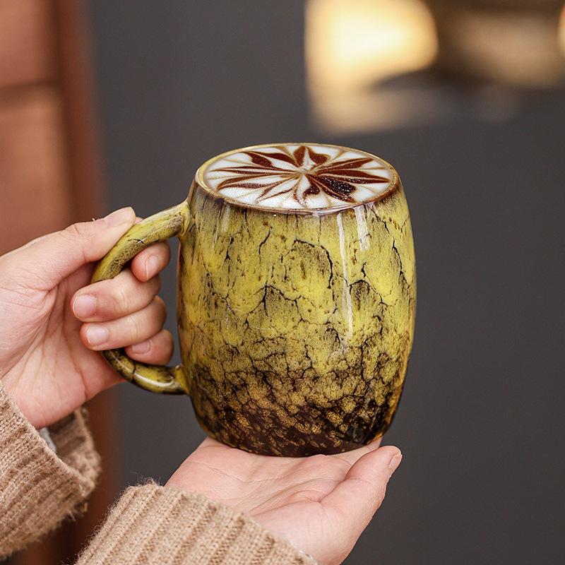 Ceramic Coffee Cup American Retro Latte Latte Flower Cup High Value Water Cup Large Capacity Mug