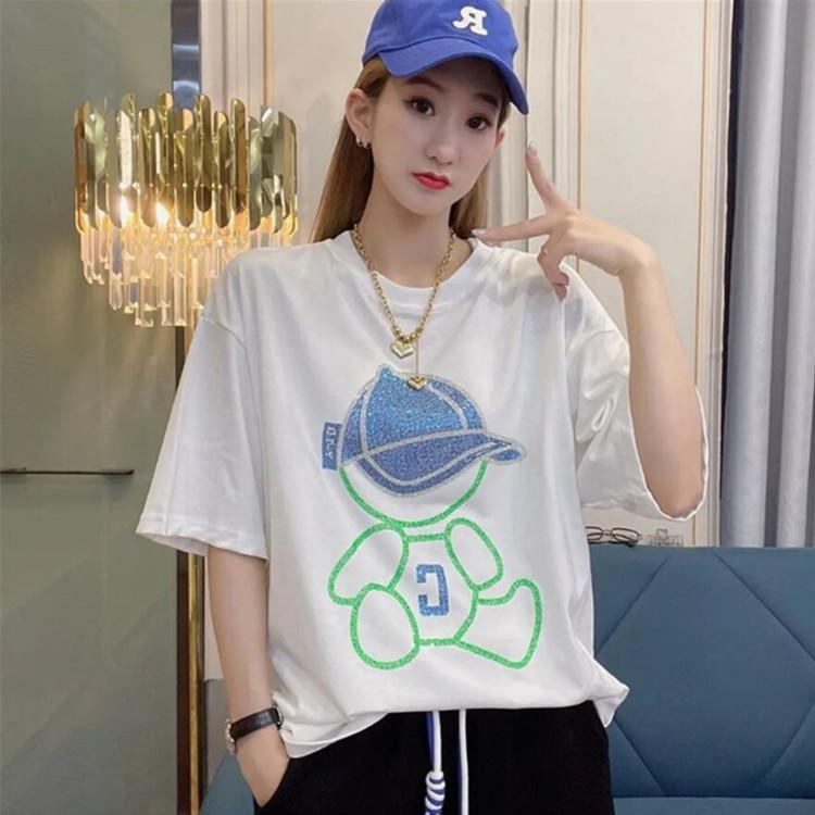 

Футболка Heavy Industry Bear спереди и сзади с короткими рукавами Iron Diamond для женщин, летняя, новая, свободная, большого размера XXXL белый