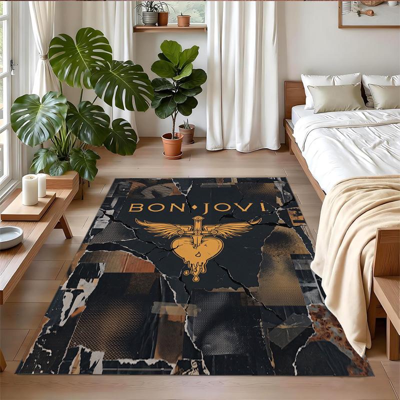 Bon Jovi Print Crystal Velvet Plush Rug Wear?Resistant Anti?Slip Floor Mat For Indoor Household Decoration