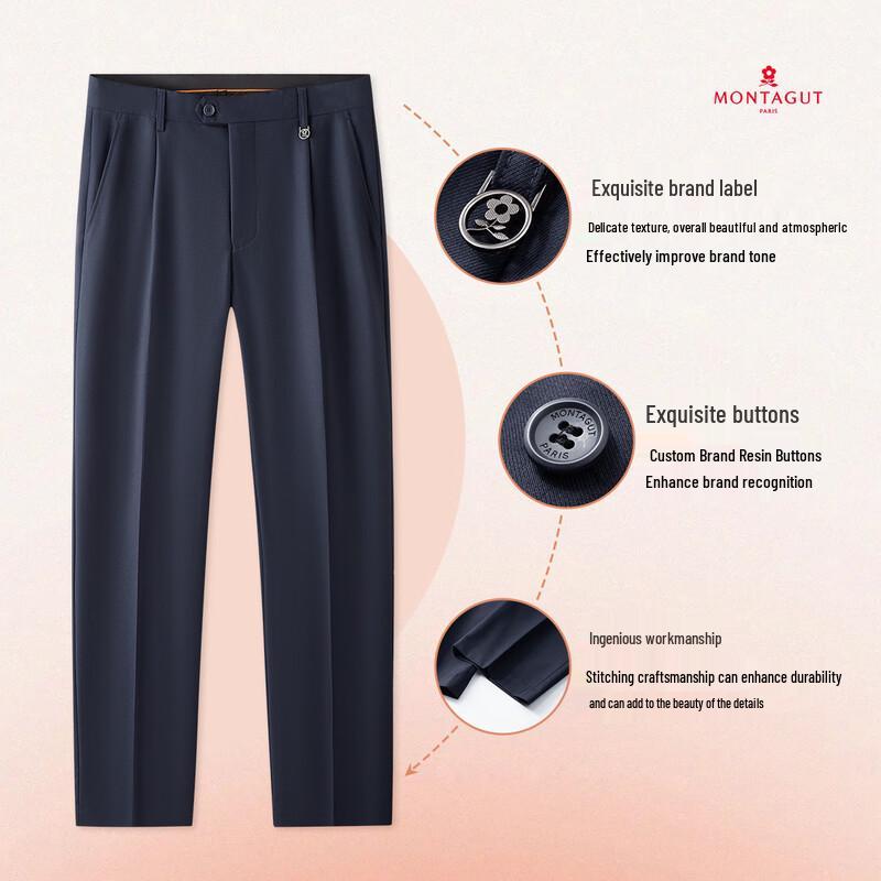 MONTAGUT Men's Wool Blend Business Straight-Leg Trousers