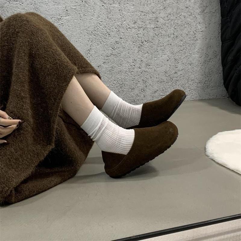 Lazy wind! Retro round head ugly cute one-pedal Boken single shoes 2025 autumn and winter soft-soled grandma shoes