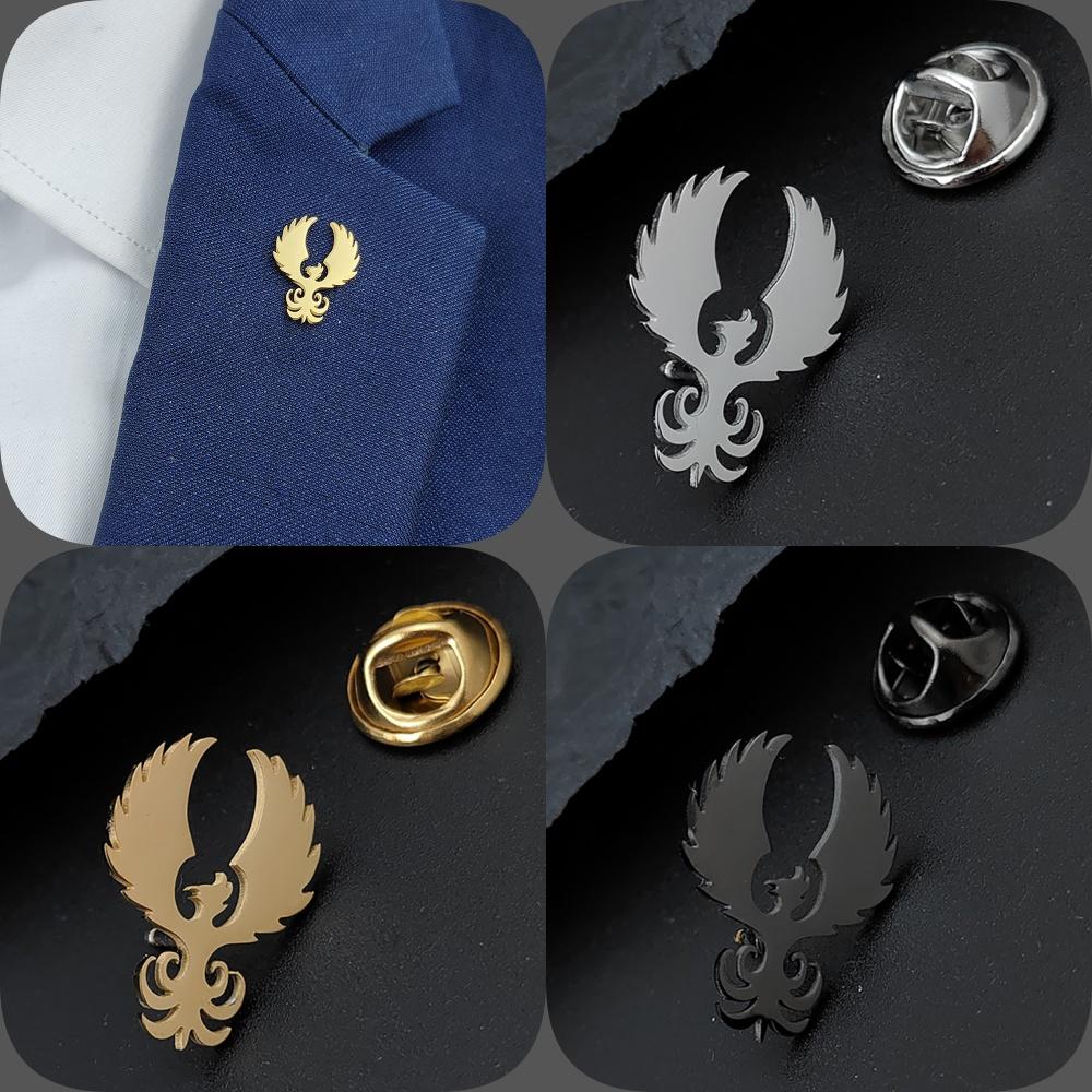 Retro Phoenix Male Brooches Gold Plated Stainless Steel Animal Lapel Pins Men's Jewelry Clothing Accessories Husband Gifts