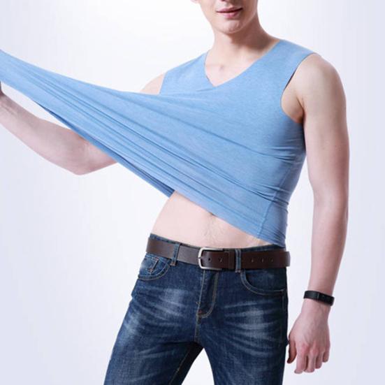 M-Garderobe, Übergröße, für Herren, sportlich, einfarbig, ärmellos, V-Ausschnitt, schmal, nahtlos, Tanktop