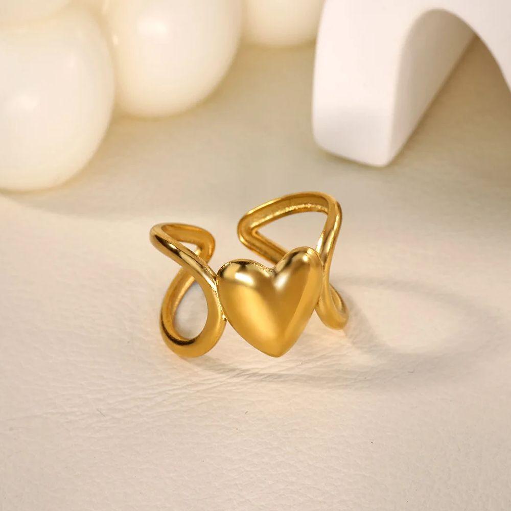 Geometric Heart Multilayer Stainless Steel Ring 18K Gold-plated Anti Fading Open Ring for Women Wedding Jewelry Accessories Gift