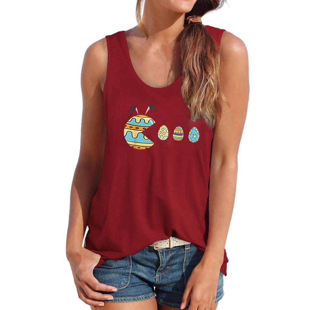 Casual Crew Neck Top Printed Loose Sleeveless Fashion T-Shirts Women’s