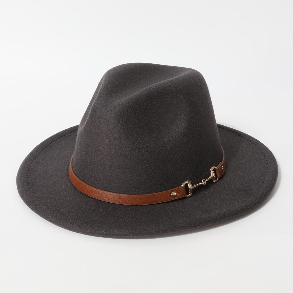 Fashionable spring and summer new wool felt hat with flat brim and wide brim, British retro jazz hat, black wool western cowboy hat